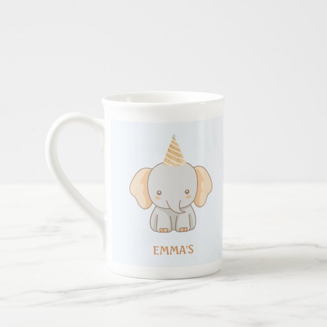 Personalized Cute Elephant Kids Name Prozellantasse (Links)