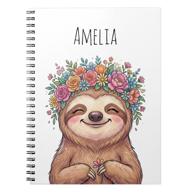 Personalized Cute Floral Sloth with Flower Crown   Notizblock (Vorderseite)