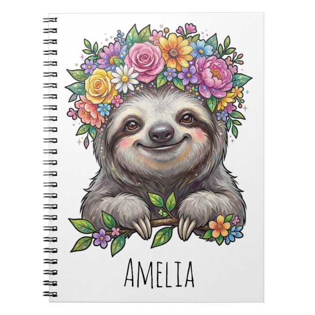 Personalized Cute Floral Sloth with Flower Crown   Notizblock (Vorderseite)