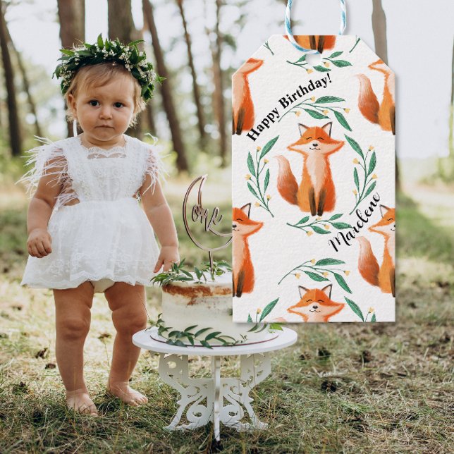 Personalized Cute Fox woodland birthday Geschenkanhänger (Von Creator hochgeladen)