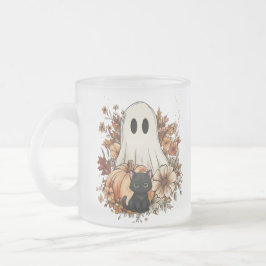 Personalized Cute Ghost and Black Cat Autumn Mug Mattglastasse