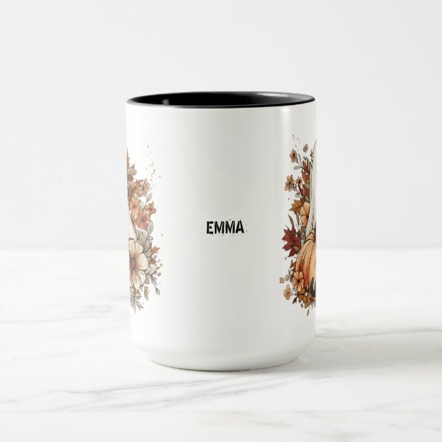 Personalized Cute Ghost and Black Cat Autumn Mug Tasse (Zentrum)