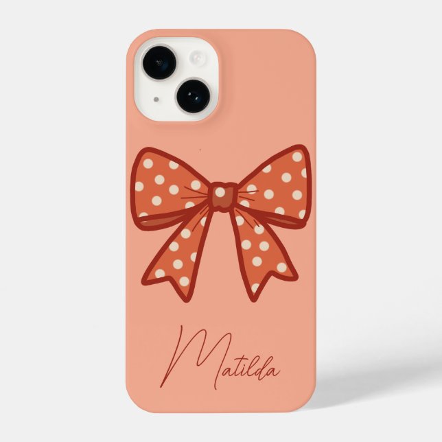 Personalized Cute girly gingham bow ribbon  iPhone 14 Hülle (Rückseite)