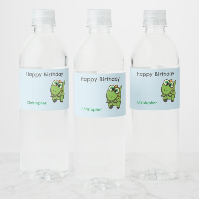 Personalized cute green dinosaurs blue birthday (Flaschen)