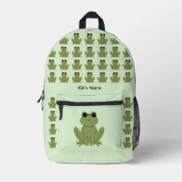 Personalized Cute Green Frog Pattern Name Bedruckter Rucksack