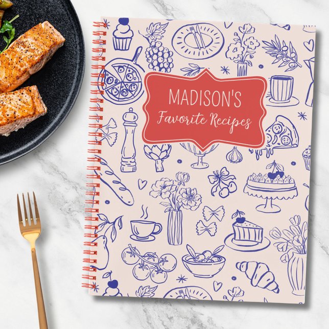 Personalized Cute Hand Drawn Food Flower Recipe Notizbuch (In situ)