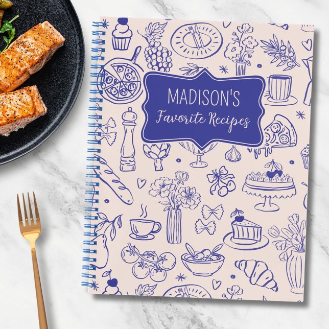 Personalized Cute Hand Drawn Food Flower Recipe Notizbuch (In situ)