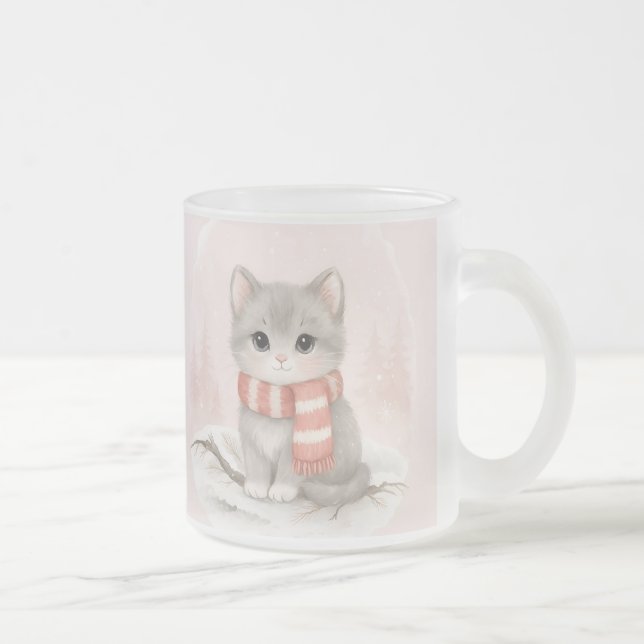 Personalized Cute Kitten Winter Mug Mattglastasse (Rechts)