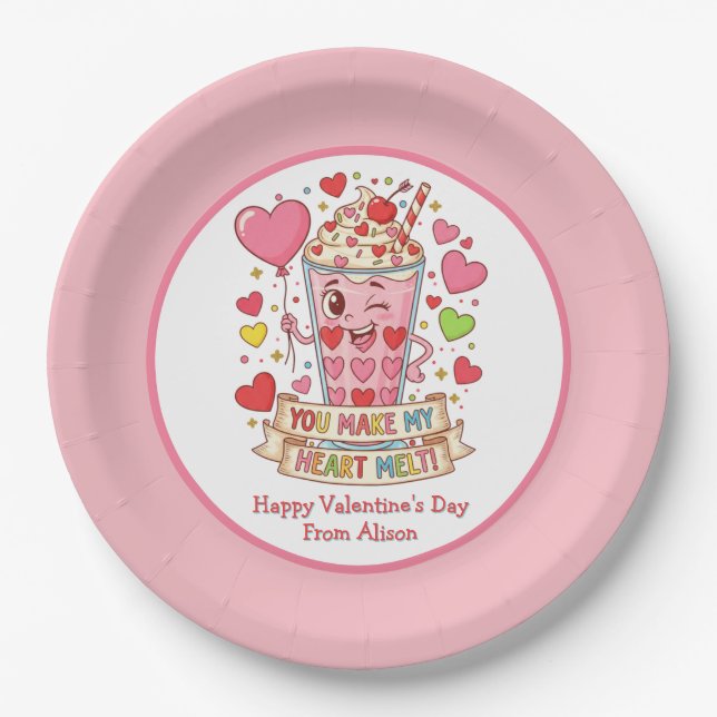 Personalized Cute Milkshake Classroom Valentine Pappteller (Vorderseite)