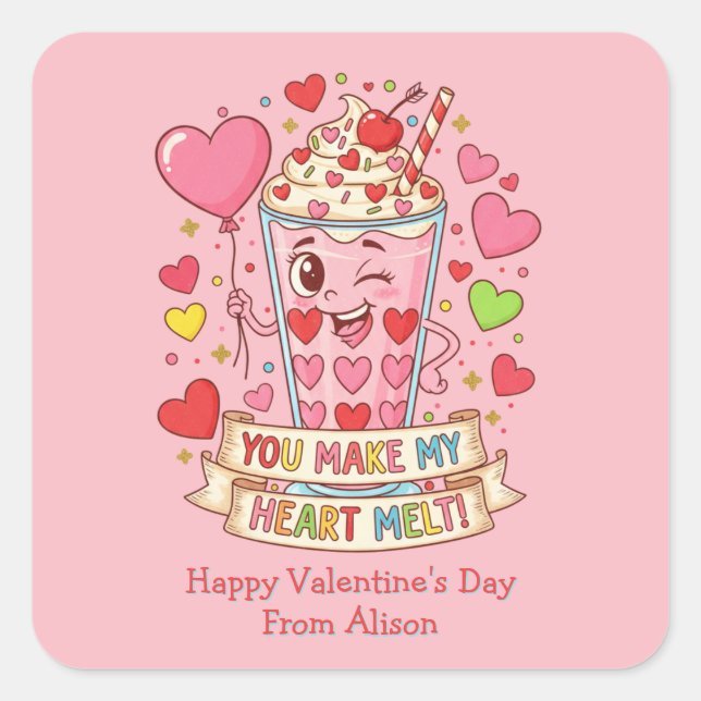 Personalized Cute Milkshake Valentine Quadratischer Aufkleber (Vorderseite)