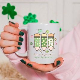 Personalized Cute One Lucky Teacher Retro Pencil Kaffeetasse