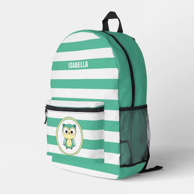Personalized Cute Owl Stripped Backpack Bedruckter Rucksack (Rückseitige Ecke Rechts)