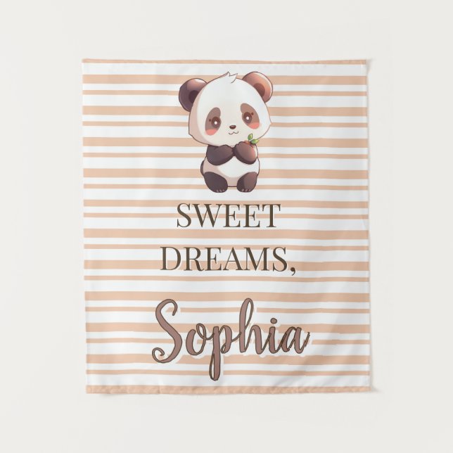Personalized Cute Panda Sweet Dreams Wandteppich (Vorderseite)