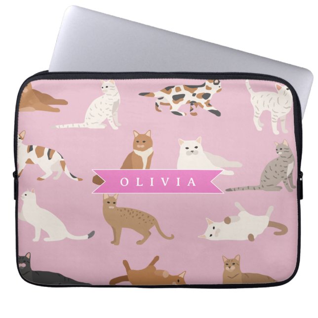 Personalized Cute Pink Cat Pattern Gift Cat Lover Laptopschutzhülle (Vorderseite)