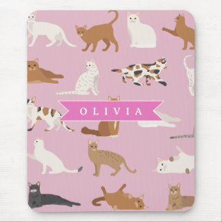 Personalized Cute Pink Cat Pattern Gift Cat Lover Mousepad