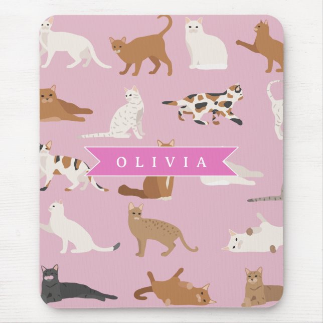 Personalized Cute Pink Cat Pattern Gift Cat Lover Mousepad (Vorne)