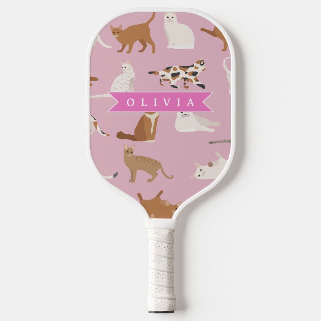 Personalized Cute Pink Cat Pattern Gift Cat Lover Pickleball Schläger (Vorderseite)