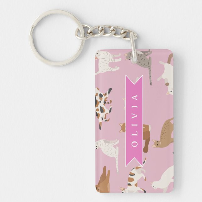 Personalized Cute Pink Cat Pattern Gift Cat Lover Schlüsselanhänger (Vorderseite)