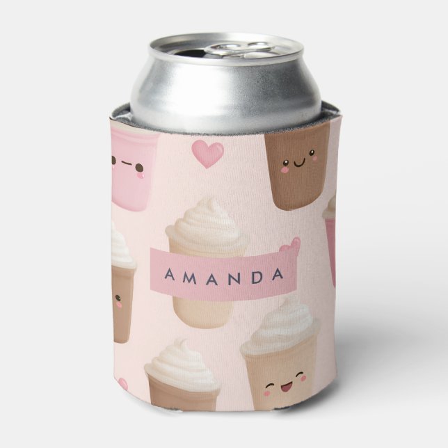 Personalized Cute Pink Kawaii Coffee Cup Dosenkühler (Kanne Vorderseite)
