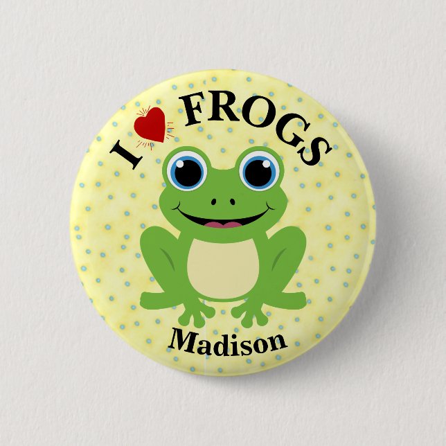Personalized Cute Red Heart I Love Frogs Button (Vorderseite)