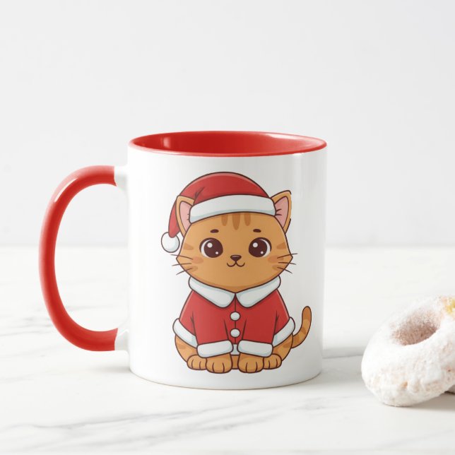 Personalized Cute Santa Cat Christmas Tasse (Mit Donut)
