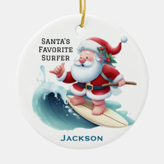 Personalized Cute Santa's Favorite Surfer Keramik Ornament