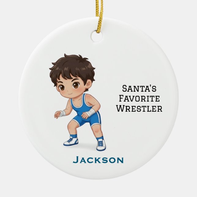 Personalized Cute Santa's Favorite Wrestler Keramik Ornament (Vorne)