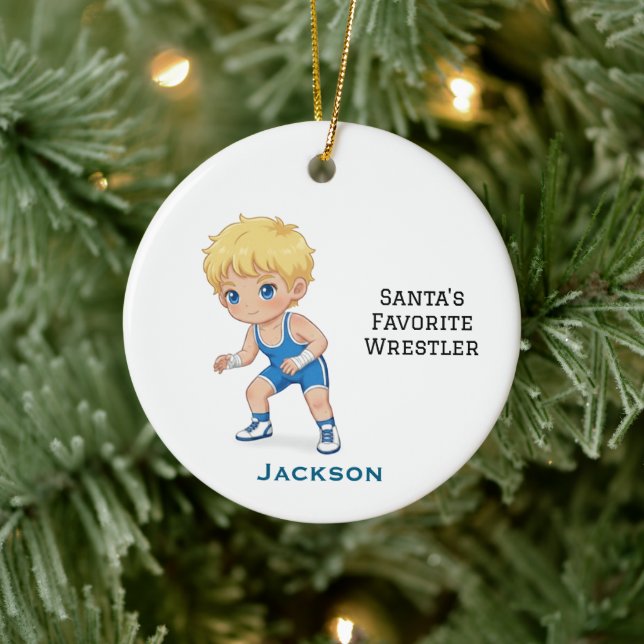 Personalized Cute Santa's Favorite Wrestler Keramik Ornament (Baum)
