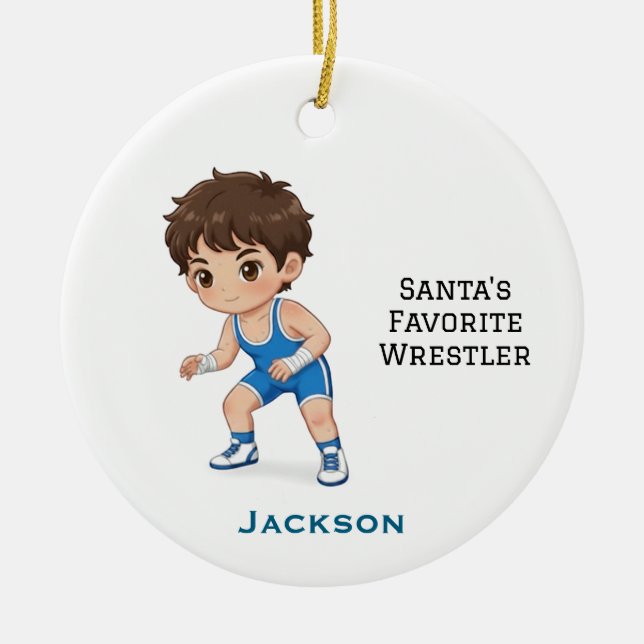 Personalized Cute Santa's Favorite Wrestler Keramik Ornament (Vorne)