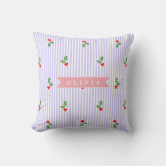 Personalized Cute Striped Holiday Christmas Holly  Kissen