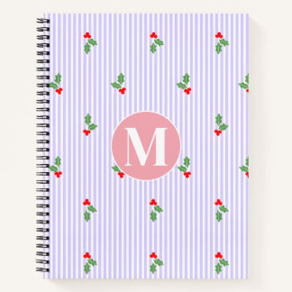 Personalized Cute Striped Holiday Christmas Holly  Notizbuch