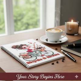 Personalized Cute Watercolor Girl Bicycle & Brews  Notizblock