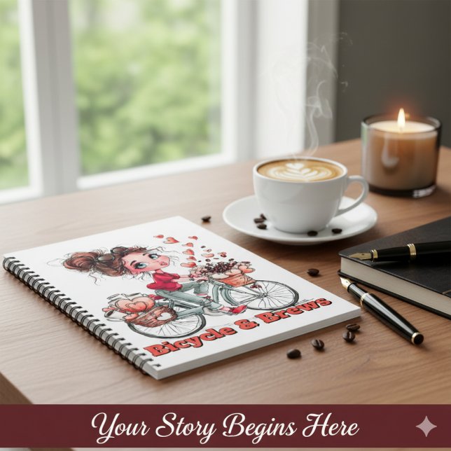 Personalized Cute Watercolor Girl Bicycle & Brews  Notizblock (Von Creator hochgeladen)