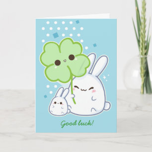 Personalized - Cute white bunny with kawaii clover Karte