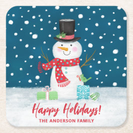 Personalized Cute Winter Snowman Christmas  Rechteckiger Pappuntersetzer