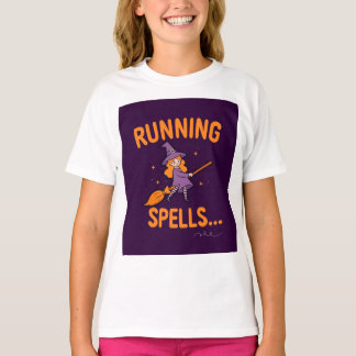 Personalized Cute Witch Running Spells  T-Shirt