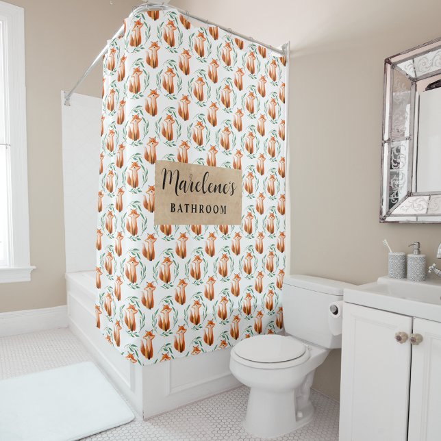 Personalized Cute woodland Fox kids bathroom Duschvorhang (Von Creator hochgeladen)