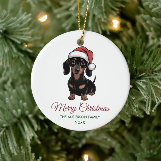 Personalized Dachshund in Santa Hat Christmas      Keramik Ornament (Baum)