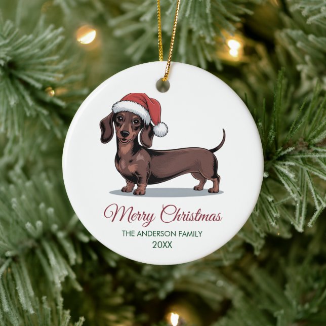 Personalized Dachshund in Santa Hat Christmas      Keramik Ornament (Baum)