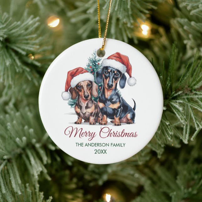 Personalized Dachshund in Santa Hat Christmas      Keramik Ornament (Baum)