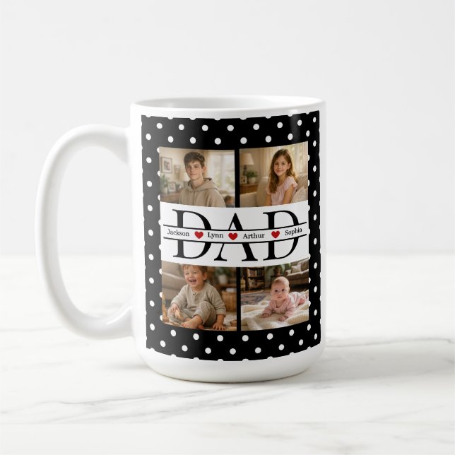 Personalized Dad Photo Collage & Kids Name Kaffeetasse (Links)