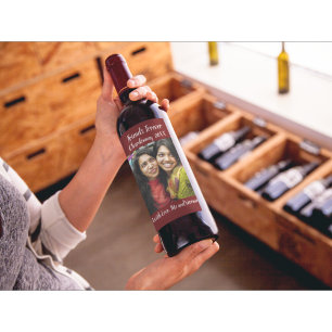 Personalized Dark Red Photo Friends Forever Weinetikett