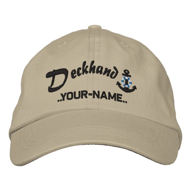 Personalized Deckhand Lifesaver Anchor Name Black Bestickte Baseballkappe (Vorderseite)