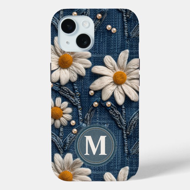 Personalized Denim Daisy Initial Phone Case (Rückseite)