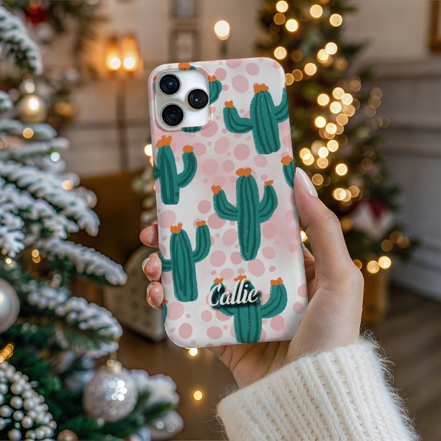 Personalized Desert Pink Cacti Phone Case iPhone 14 Hülle (Personalize Your Tech! Add a custom name to this artistic phone case. It's the perfect unique gift!)