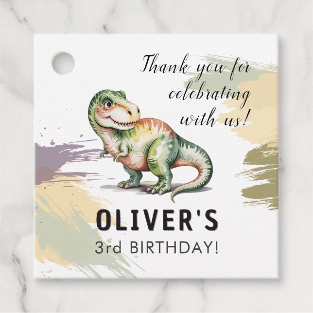 Personalized Dinosaur Birthday Thank You Geschenkanhänger (Vorderseite)