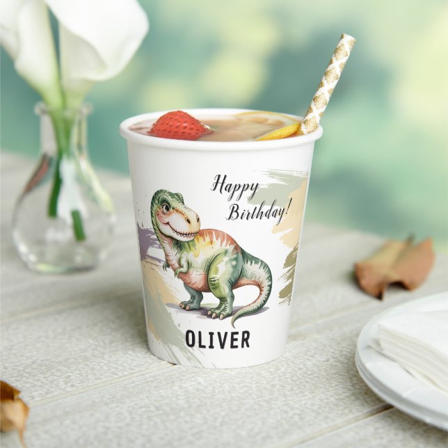Personalized Dinosaur Kids Birthday Party Pappbecher (In Situ)