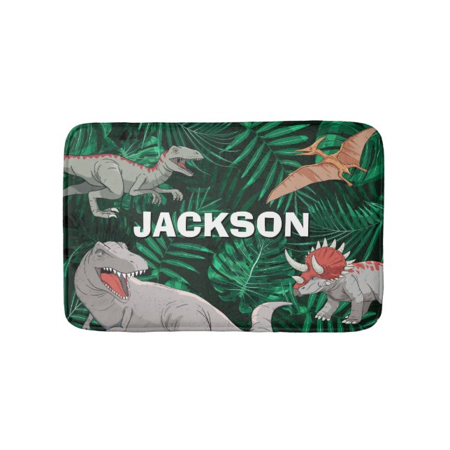  Personalized Dinosaur Kids Dino Jurassic Trex Boy Badematte (Vorderseite)