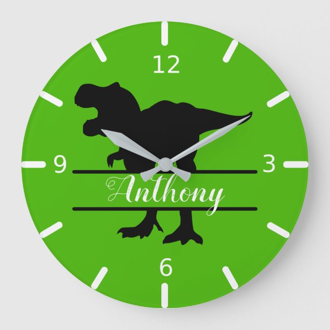 Personalized Dinosaur Square Wall Clock Große Wanduhr (Vorderseite)