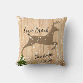 Personalized doe Christmas bauble wooden backgroun Kissen